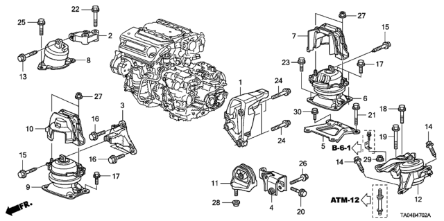 2009 Honda Accord Stopper Assy., FR. Engine Mounting Diagram for 50835-TA1-A01