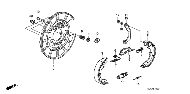 2008 Honda Pilot 5 Door EX (2WD) KA 5AT Parking Brake Shoe Diagram