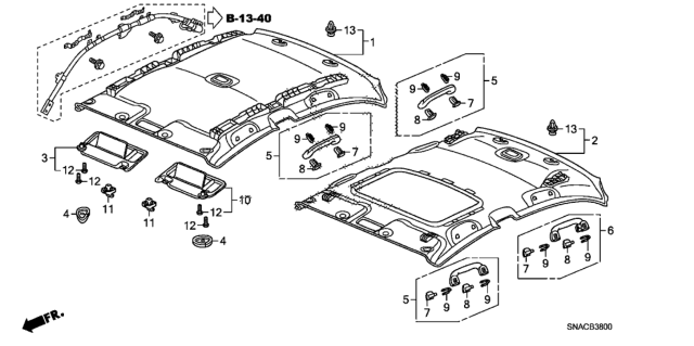 2010 Honda Civic 4 Door EX-L (NAVIGATION) KA 5MT Roof Lining Diagram