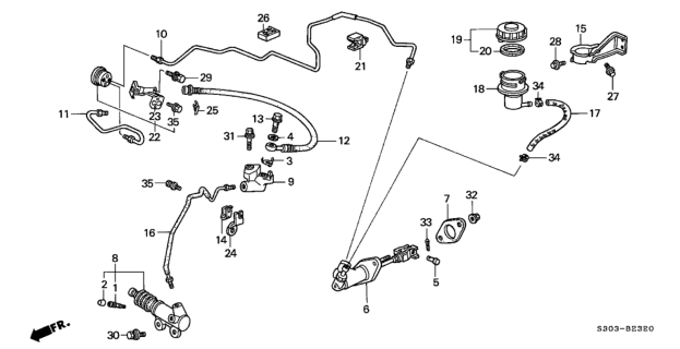 1999 Honda Prelude Pipe Assembly, Clutch Diagram for 46960-S30-A50