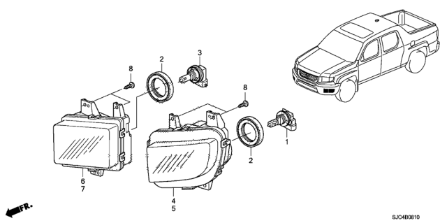 2011 Honda Ridgeline 4 Door RTS KA 5AT Foglight - Daytime Running Light Diagram