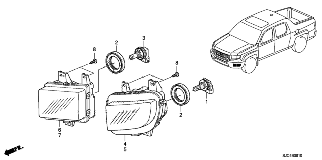 2011 Honda Ridgeline Light Unit, L. Daytime Running Diagram for 33251-SJC-A01