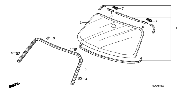 2008 Honda S2000 2 Door CR (WITH AC) KA 6MT Front Windshield Diagram