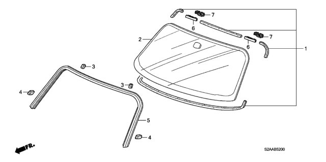 2009 Honda S2000 Glass Set, Front Windshield (Green) (Agc) Diagram for 73111-S2A-A01