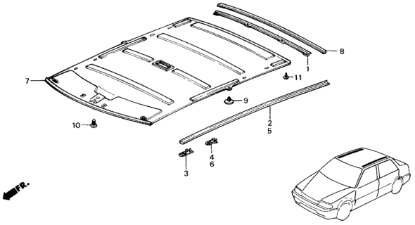 1991 Honda Civic 4 Door EX KA 4AT Headliner Trim Diagram