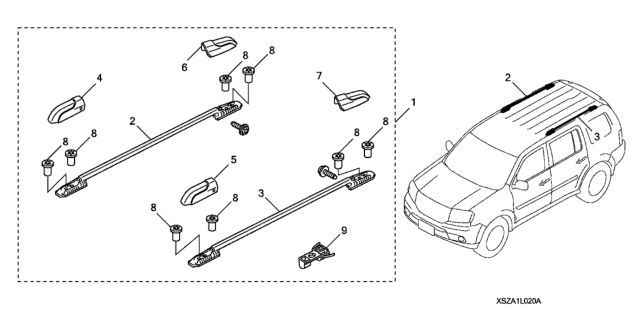 2015 Honda Pilot 5 Door EX-L (4WD/LEATHER/RES) KA 5AT Roof Rail Diagram