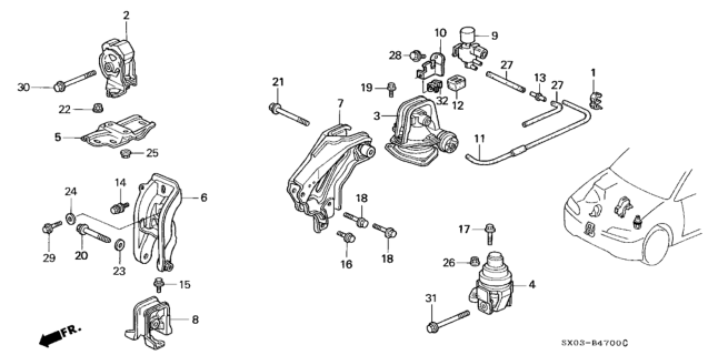 1998 Honda Odyssey 5 Door LX (7 SEATS (3PB)) KA 4AT Engine Mount Diagram