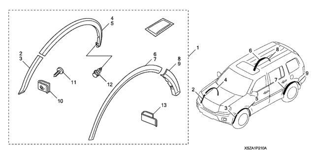 2010 Honda Pilot Grn Assy. R, RR. Fndr Diagram for 08P21-SZA-10005