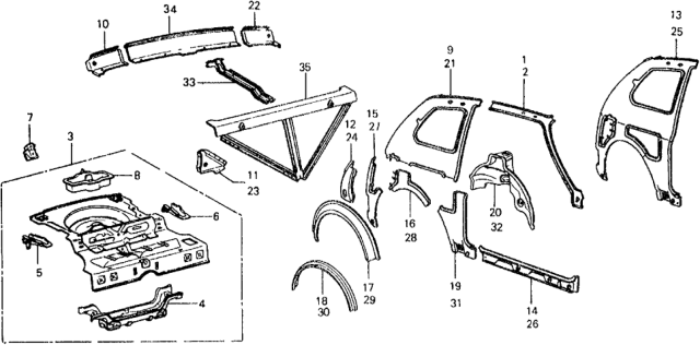 1978 Honda Civic 3 Door ** KL HMT Body Structure Components Diagram 3