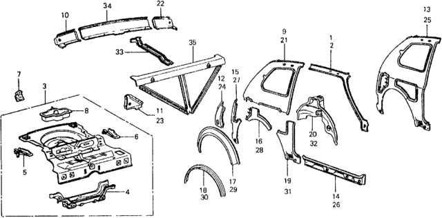 1978 Honda Civic Wheelhouse, R. RR. Diagram for 70590-647-602Z