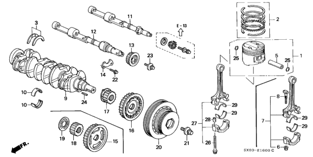 1998 Honda Odyssey Pin, Piston Diagram for 13111-PEA-000