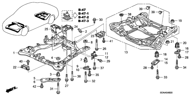 2007 Honda Accord Sub-Frame, Front (Driver Side) Diagram for 50200-SDB-A02