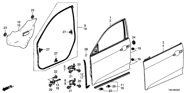 2019 Honda Civic Seal, L. FR. Door Hole Diagram for 72361-TEG-J01