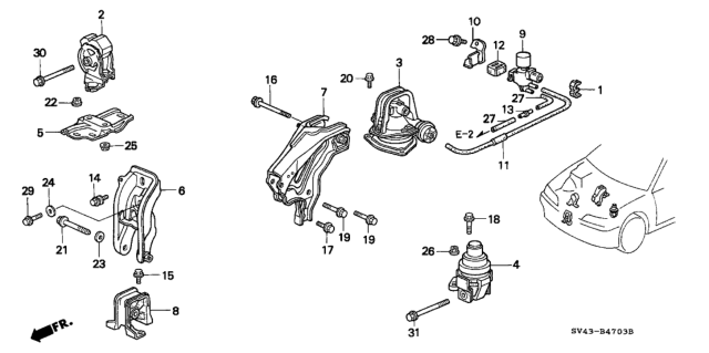 1996 Honda Accord 4 Door EX KL 4AT Engine Mounts Diagram