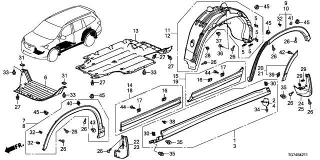 2020 Honda Pilot GARNISH ASSY., L. RR. DOOR (LOWER) Diagram for 75333-TG7-A11