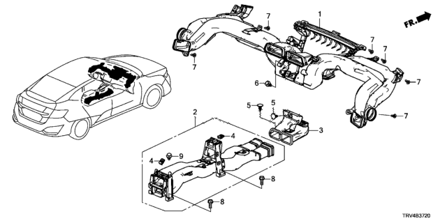 2017 Honda Clarity Electric Joint Duct, RR. Vent Diagram for 83465-TRV-A01