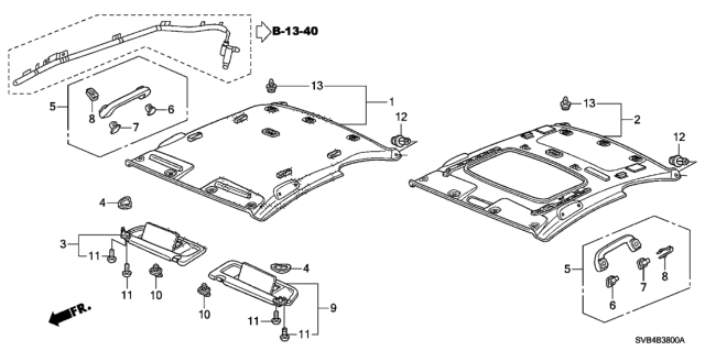 2010 Honda Civic 2 Door EX-L (NAVIGATION) KA 5MT Roof Lining Diagram