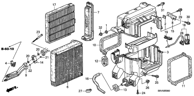 2008 Honda Pilot 5 Door EX (2WD) KA 5AT A/C Cooling Unit Diagram