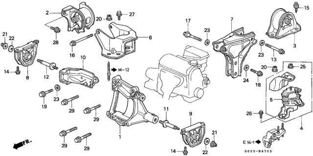 2000 Honda Civic Bracket, RR. Engine Mounting Diagram for 50827-S04-N10