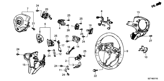 2011 Honda CR-Z Grip Assembly (Graphite Black) (Leather) Diagram for 78501-SZT-A81ZA