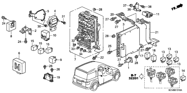 2011 Honda Element Box Assembly, Fuse Diagram for 38200-SCV-A15