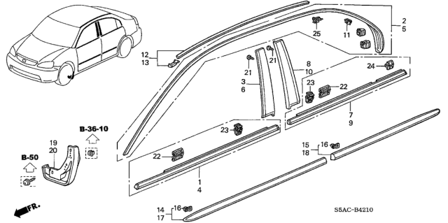 2005 Honda Civic Protector, L. RR. Door *R525P* (TANGO RED PEARL) Diagram for 75323-S5A-G01YA