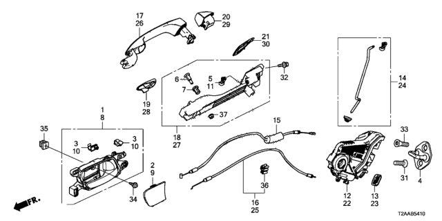 2017 Honda Accord Rear Door Locks - Outer Handle Diagram