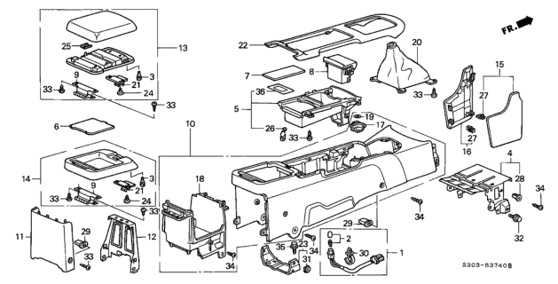 1997 Honda Prelude Console Diagram