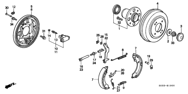 1998 Honda Civic 3 Door CX KA 4AT Rear Brake (Drum) Diagram