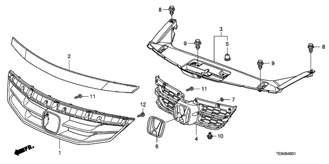 2011 Honda Accord Molding, FR. Grille Diagram for 71122-TE0-A11