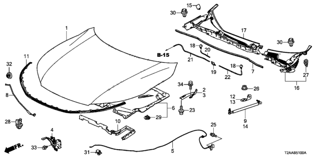 2017 Honda Accord Hinge, Driver Side Hood Diagram for 60170-T2F-A00ZZ