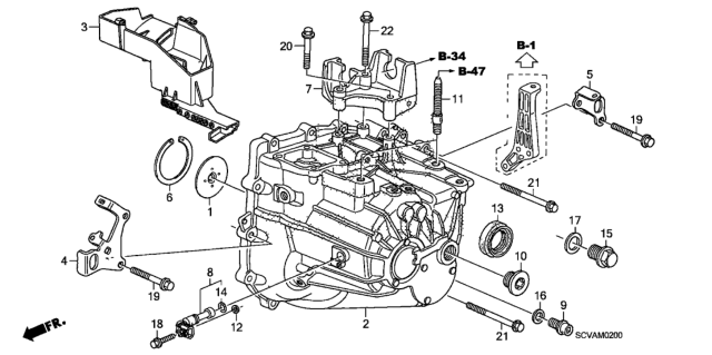 2009 Honda Element 5 Door EX (4WD) KA 5MT MT Transmission Case Diagram