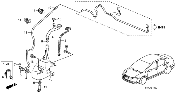 2009 Honda Civic Hose, Washer Diagram for 76805-SNA-003