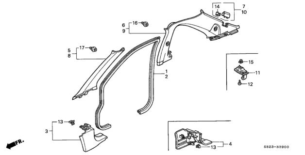 2002 Honda Accord Garnish Assy., L. FR. Pillar *NH220L* (CLEAR GRAY) Diagram for 84151-S82-A01ZA