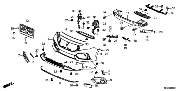 2020 Honda Civic 2 Door SI (HI-PERF TIRES) KA 6MT Front Bumper Diagram