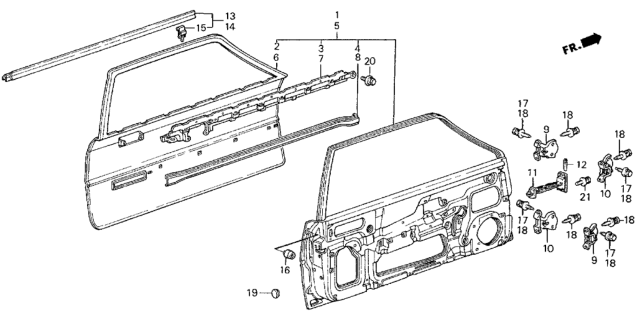 1986 Honda Civic Molding Assy., L. Door Diagram for 75805-SB3-660