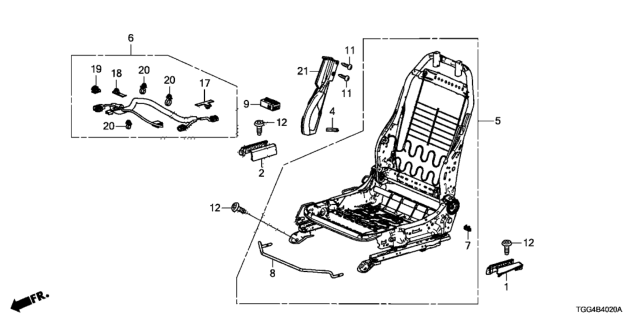 2020 Honda Civic 5 Door SE KL CVT Front Seat Components (Passenger Side) (Manual Seat) Diagram