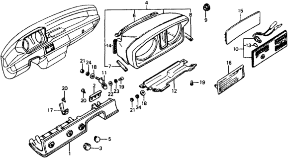 1979 Honda Civic 3 Door ** (1200) ** 4MT Switch Panel - Meter Housing Diagram