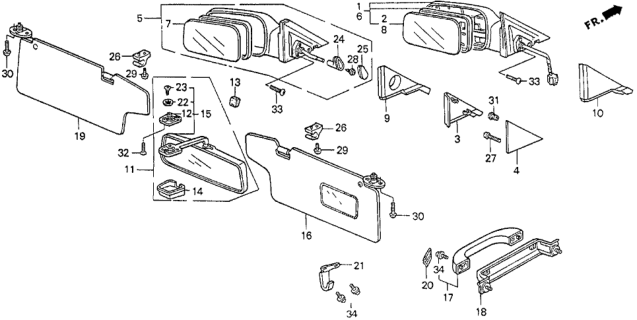 1990 Honda Civic Sunvisor Assembly, Passenger Side (Natural Beige) Diagram for 83230-SH1-A00ZC