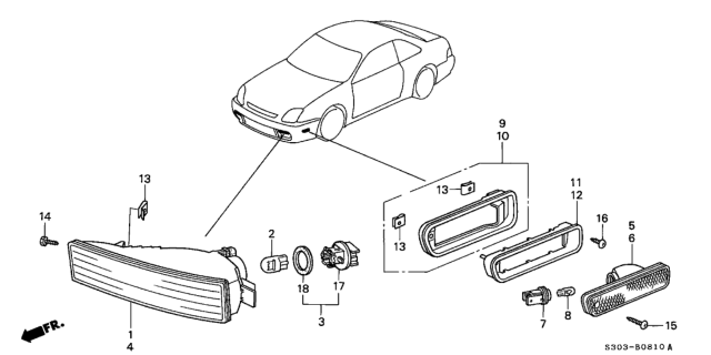 1997 Honda Prelude Lamp Unit, Driver Side Diagram for 33851-S30-A01