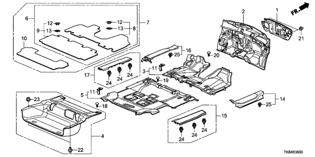 2015 Honda Odyssey 5 Door EXL (LEATHER/RES) KA 6AT Floor Mat Diagram