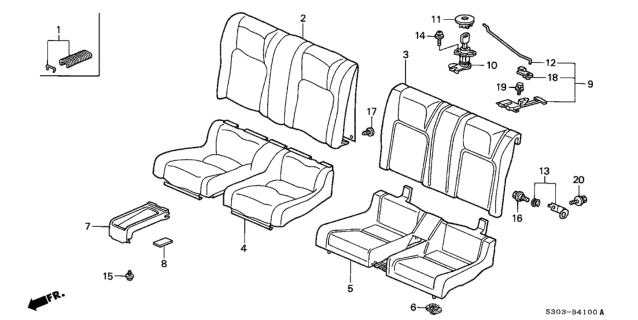 2000 Honda Prelude Cover, Rear Seat Cushion Trim (Graphite Black) Diagram for 82131-S30-A02ZA