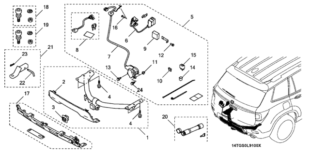 2020 Honda Passport 5 Door EXL (2WD) KA 9AT Trailer Hitch Diagram