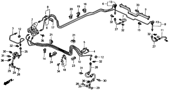 1990 Honda Civic 4 Door LX KL 5MT Brake Lines Diagram