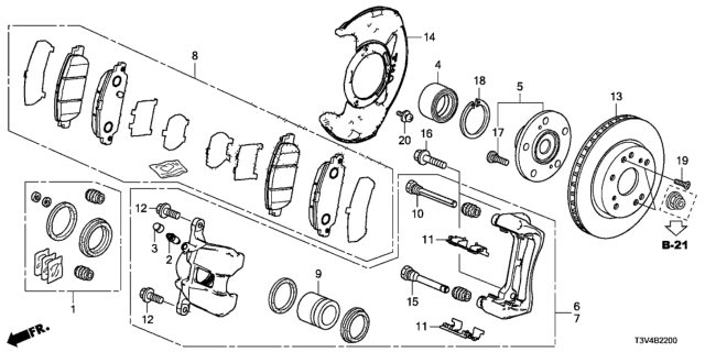 2014 Honda Accord Caliper Sub-Assembly, Right Front Diagram for 45018-T3Z-000