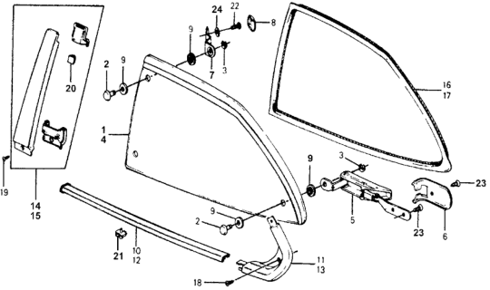 1978 Honda Accord 3 Door STD KH HMT Quarter Window Diagram