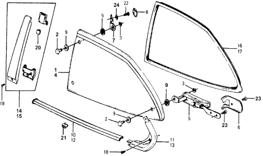 1978 Honda Accord Molding, R. Quarter Corner Diagram for 73802-671-000