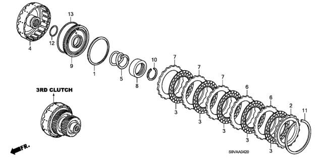 2008 Honda Pilot Spring, Clutch Disk Diagram for 22539-RJF-003