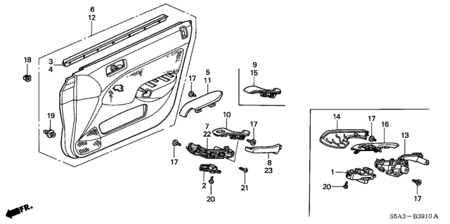 2002 Honda Civic 4 Door EX KA 5MT Front Door Lining Diagram