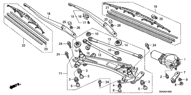 2007 Honda Accord Arm, Windshield Wiper (Driver Side) Diagram for 76600-SDN-A11